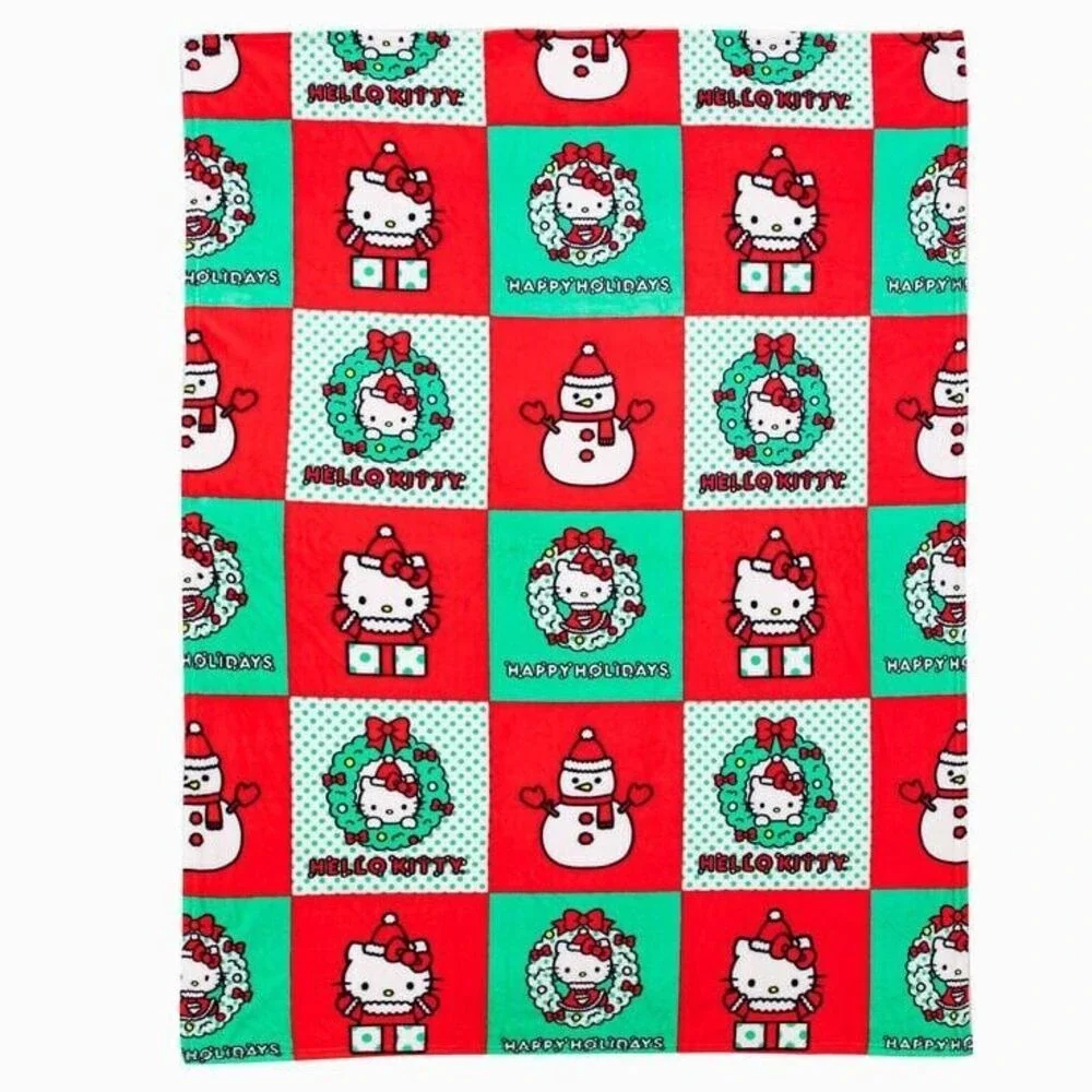 Hello Kitty‎ Christmas Holiday Hugs Silk Touch Throw Blanket Red Green 50x70 NEW